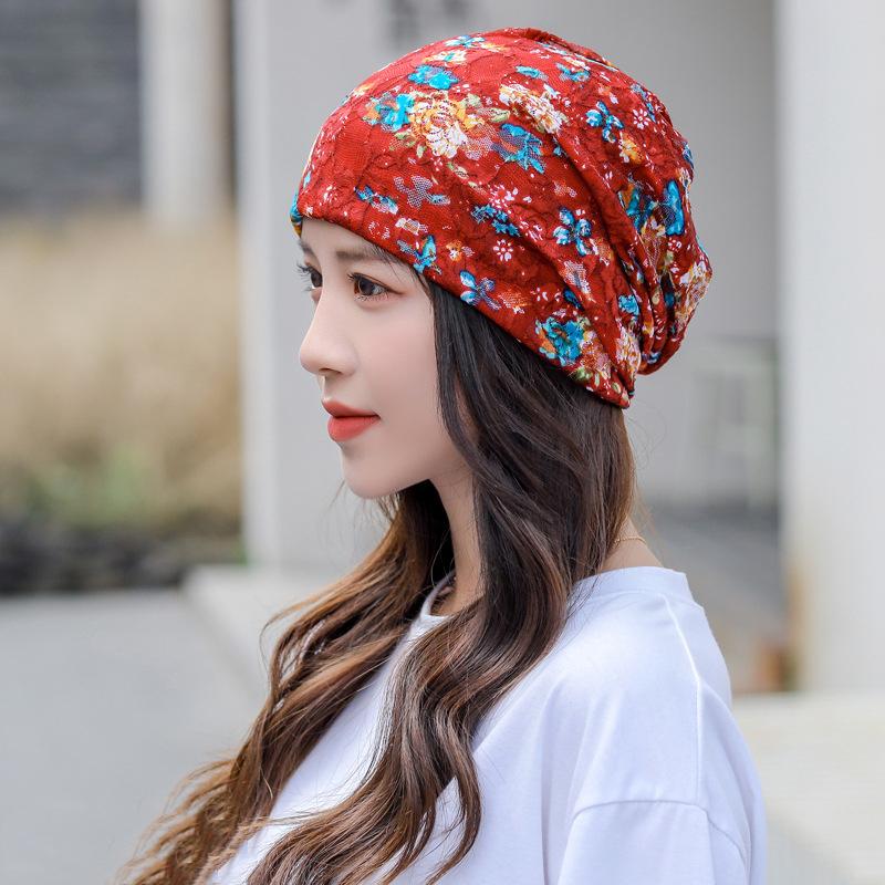 Scarves Adult Women&#039;s Multifunctional Turban Lace Breathable Sunscreen Panama Sunhat Printed Headband Face Mask Summer Hedging Cap