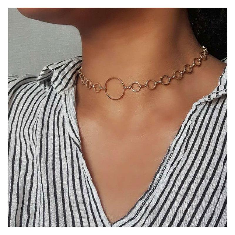 Chokers HaHaGirl Vintage Gold Silver Color Choker Necklace For Women Big Round Interlocking Girl Charm Fashion Jewelry 2021