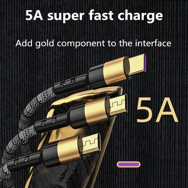 2021 Cell Phone Cables 5A super fast charging data cable suitable for TYPE-C Android boxed Black gold