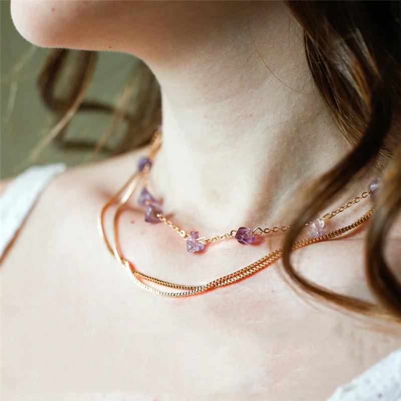 Chokers Wholesale Beads For Beadwork Layering Necklace Semi-precious Purple Stone Charming Choker Style 2021 Jewelry