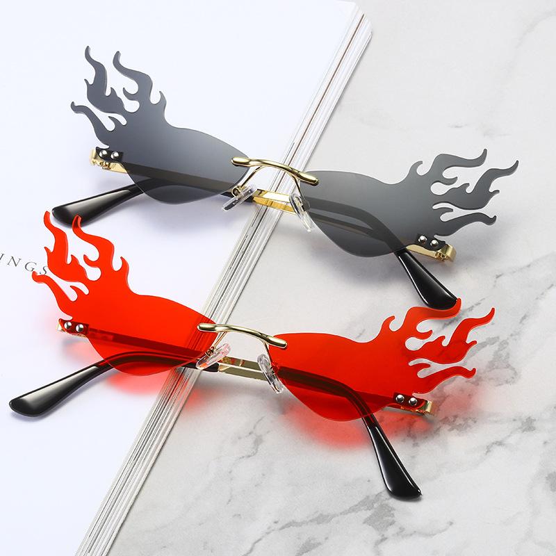 Fashion Sunglasses Frames Luxury Flame Women Rimless Bat Sun Glasses Tears Shades Eyeglass Vintage Feather Sunglass Fire Shape Eyewears