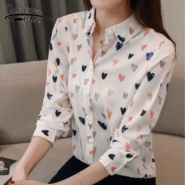 Chiffon blouse women&#039;s spring fashion print flower long sleeve loose OL womens tops and blouses plus size blusas 2201 50 210521