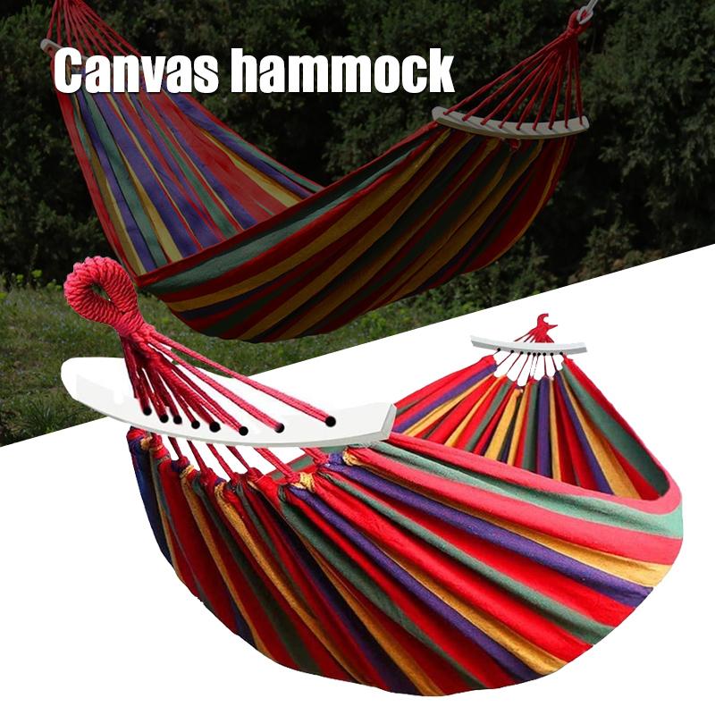 Camp Furniture Brazilian Double Hammock 2 Person Canvas Cotton With Carrying Bag For Patio Porch Garden Backyard Lounging In Stock
