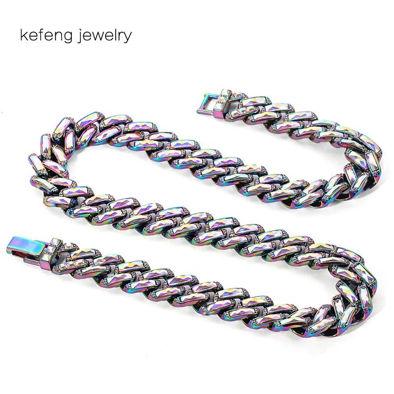 Chokers 4 Color Hip Hop 15MM Bling Heavy Iced Out Cuban Rectangle Crystal Pave Men&#039;s Bracelets Necklace Birthday Gift Street Art Jewelry