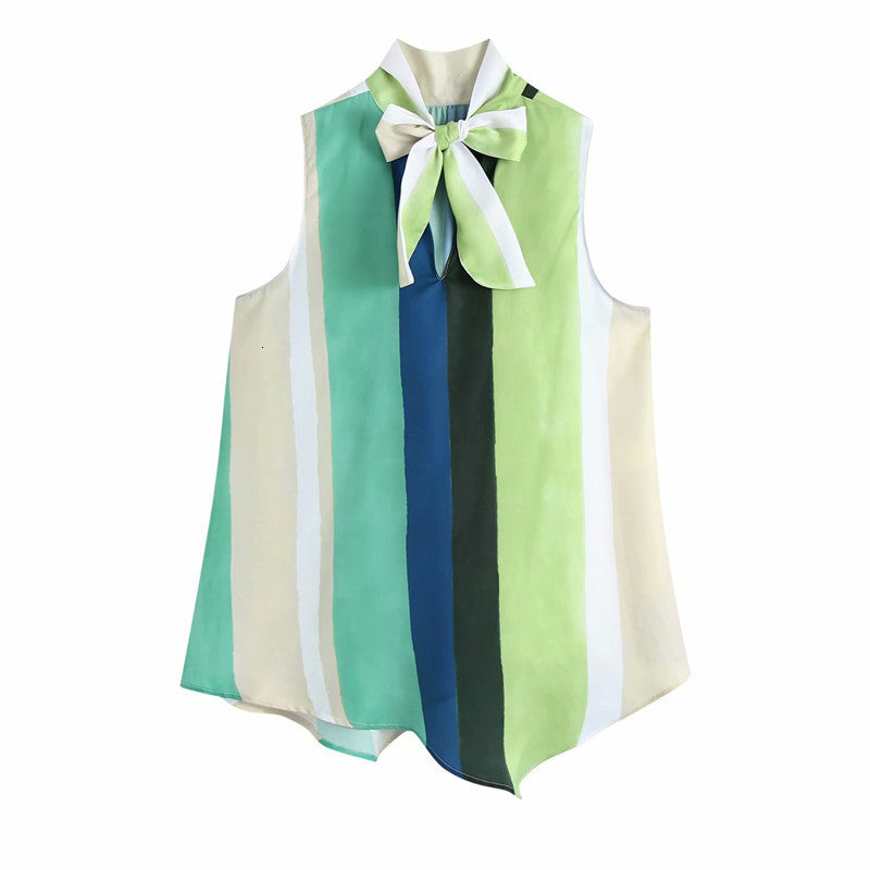Women&#039;s Blouses & Shirts Oversize Women Color Stripes Blouse 2021 Summer Fashion Ladies Casual Vintage Female Bow Silk Texture Shi