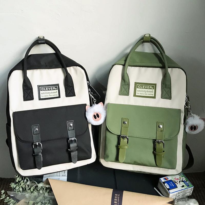 School Bags Fashion Bag For Girl Teenage Leisure Shoulder 15 Inch Laptop Backpack Women Patchwork Nylon Schoolbag Female Rucksack