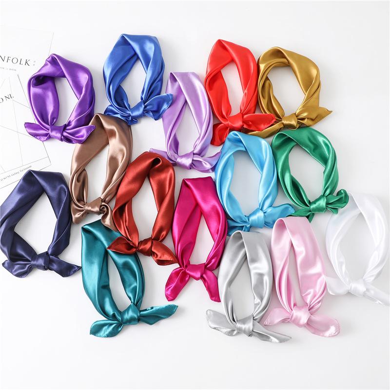Scarves 2021 Fashion Silk Square Scarf For Women 60cm Satin Neck Hair Tie Band Bag Warp Soft Neckerchief Hijabs Head Female Foulard