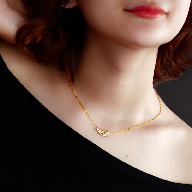 Chokers TIANGE Fashion Crystal Womans Necklaces Stainless Steel Feather Angel Wing Woman Jewelry Accessories