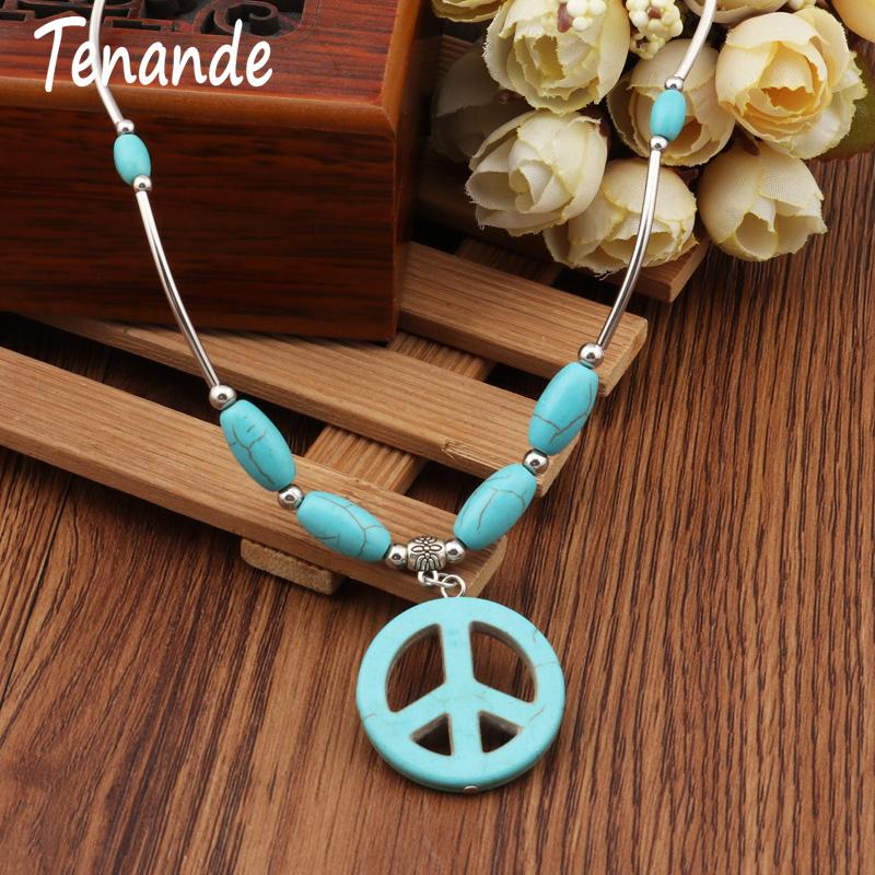 Chokers Tenande Vintage Boho Tibet Silver Color Natural Stone Beads Peace Necklaces & Pendants For Women High Quality Turkish Jewelry