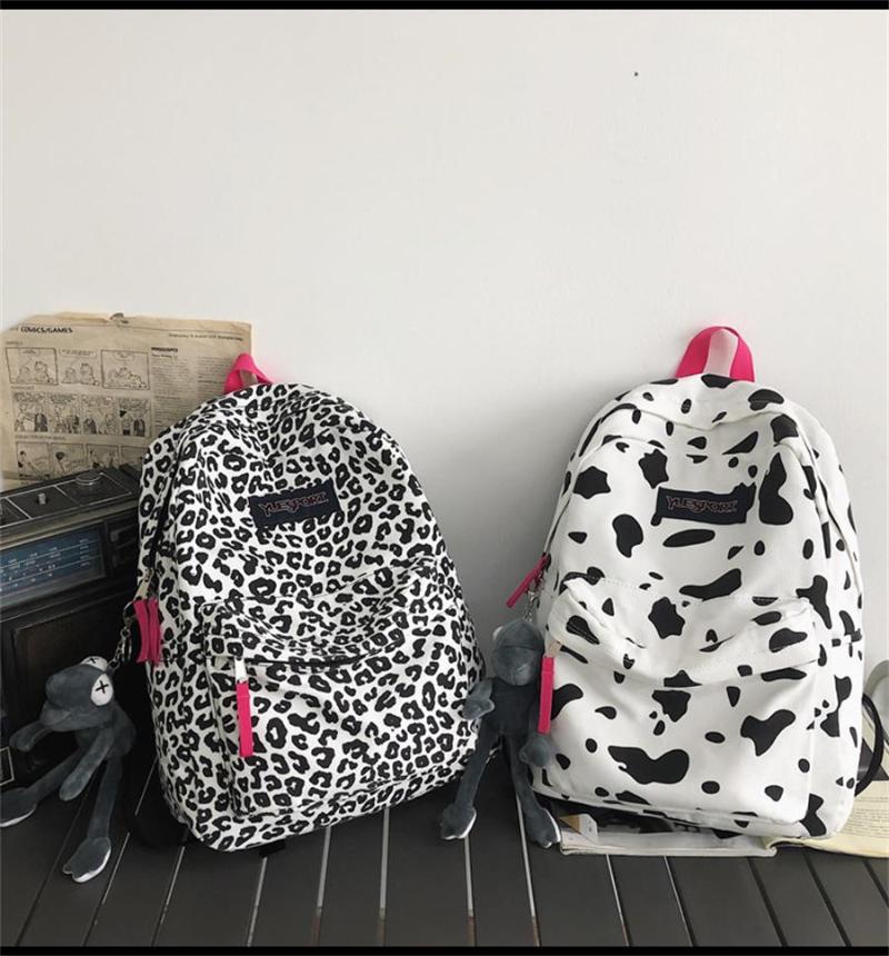 Backpack Cow Pattern For College Teenagers Girls Vintage Casual School Bag Mochila Feminina Laptop Leopard Bagpacks Bookbag Trav