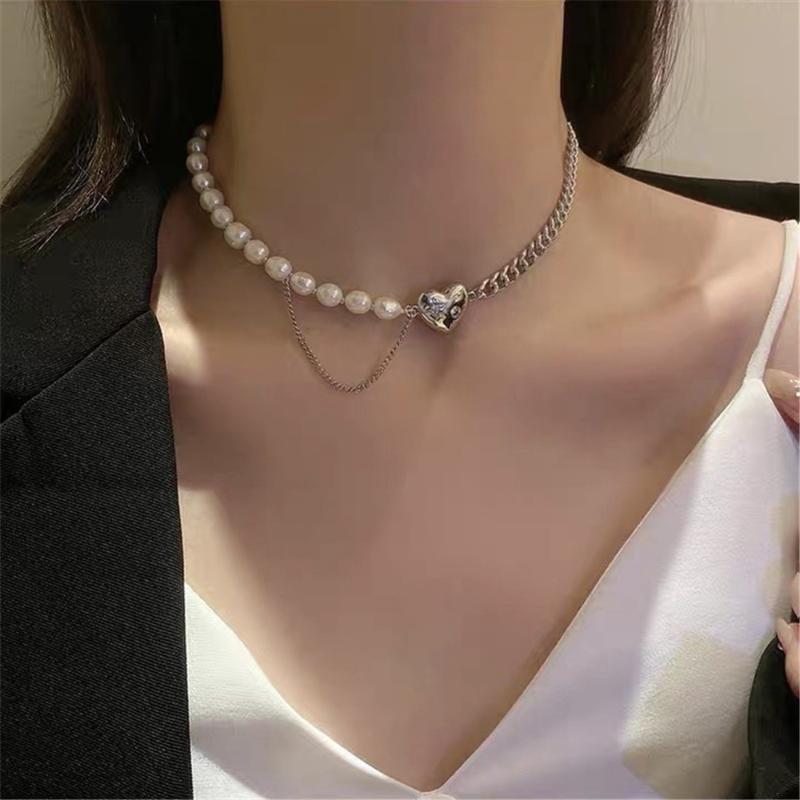 Pendant Necklaces Luxury Freshwater Pearl Heart-shaped Necklace For Female Star Choker Bead Chain Jewelry Accessories