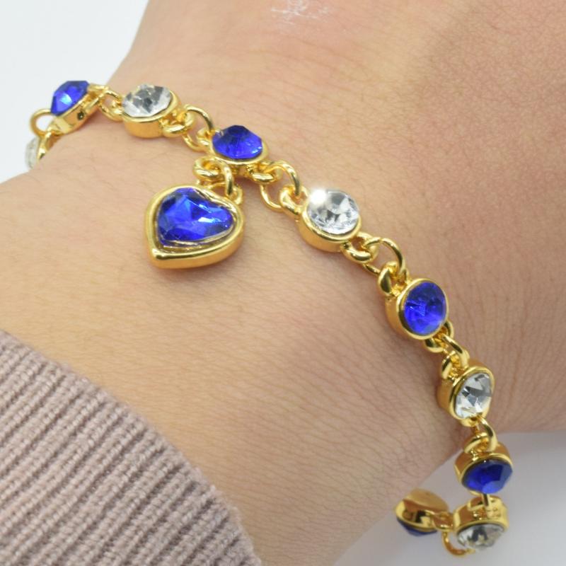 Link, Chain 8 Colors Wholesale Fashion Jewelry Gold-Color Women Czech Drill Bracelet Drip Colorful Heart Pendant