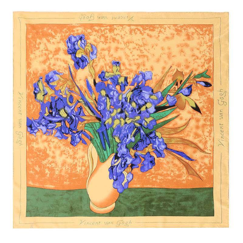 Scarves 100% Mulberry Silk Square Floral Vase Painting Crepe Satin Plain Scarf Women Soft Light Bandana Luxury High Quality