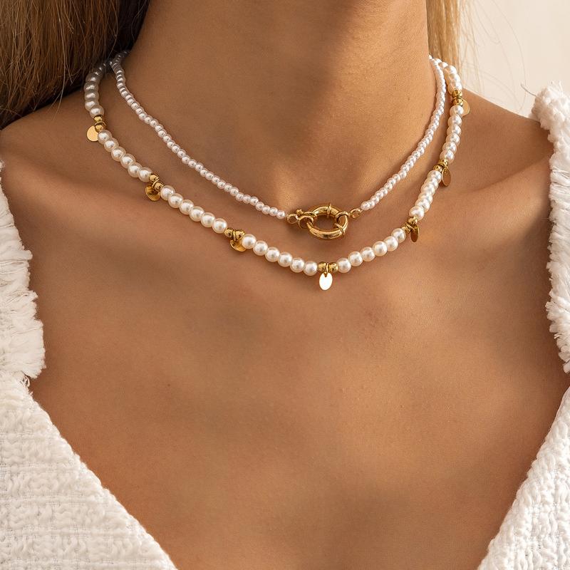 Chokers 2Pcs-set Vintage Imitate Pearl Chains Lock Necklaces Fashion Geometric Round Pendant For Women Trendy Jewelry Gifts