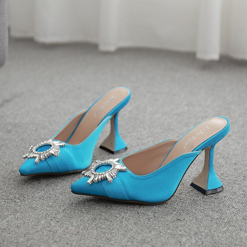 Slippers 2021 Women&#039;s Shoes European American Sunflower Water Drill Pointed Wine Cup High-heeled Women Sandals