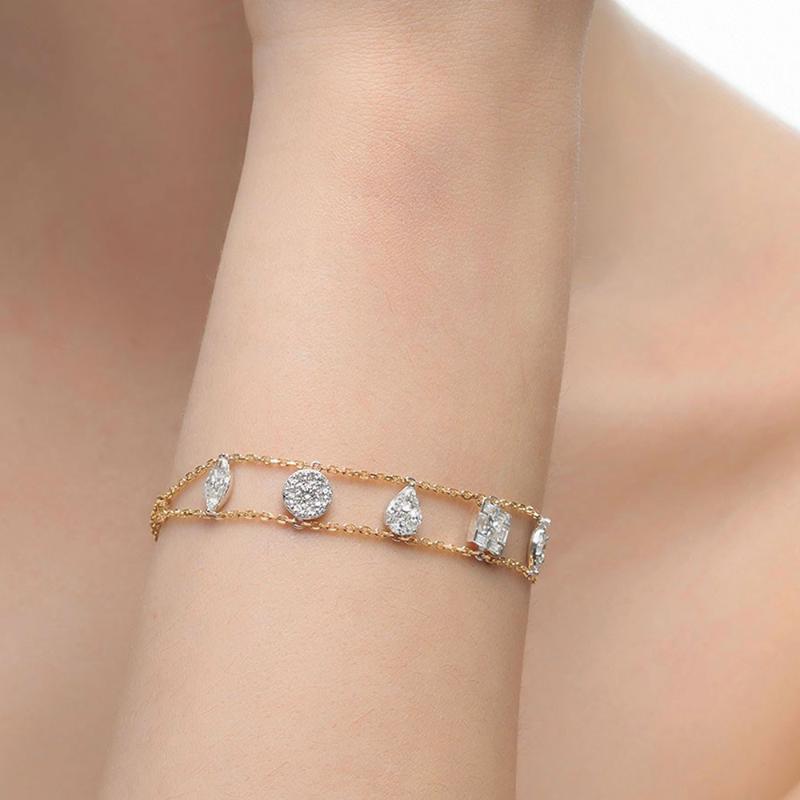 Link, Chain Mother&#039;s Day Gift Trendy 2 Rows Dainty Initial Chokers Personalized Geometric Stackable Bracelet For Women Wedding Party Wife