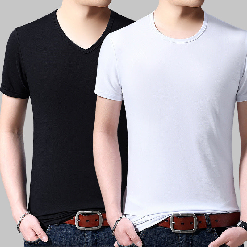 Men&#039;s T Shirts Summer Wear V Neck Round Neck Elastic Slim Fitting Short Sleeve Youth Undergarment