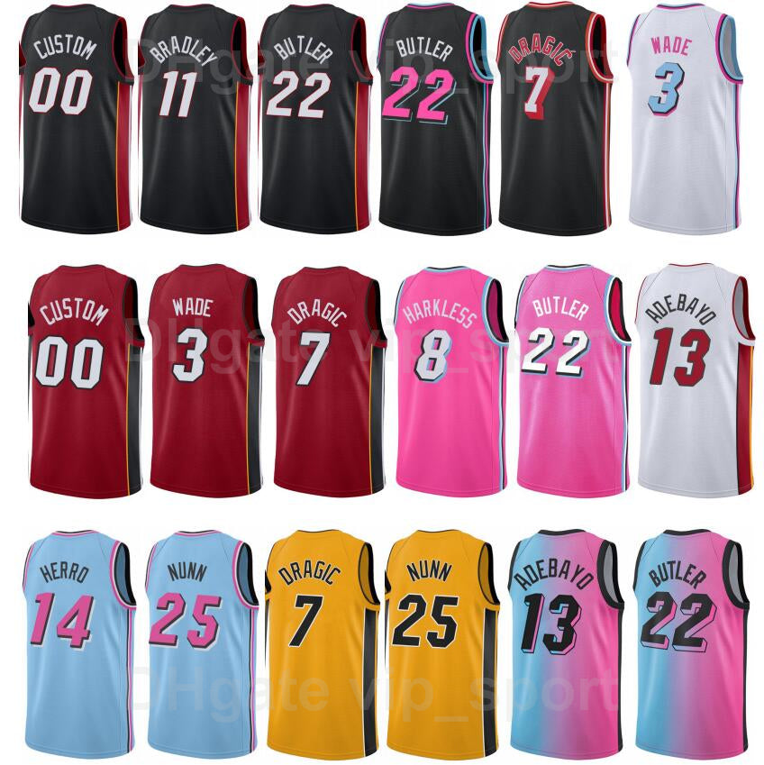 Screen Print Basketball Dwyane Wade Jerseys 3 Jimmy Butler 21 Tyler Herro 14 Goran Dragic 7 Kendrick Nunn Bam Adebayo Man Woman Youth