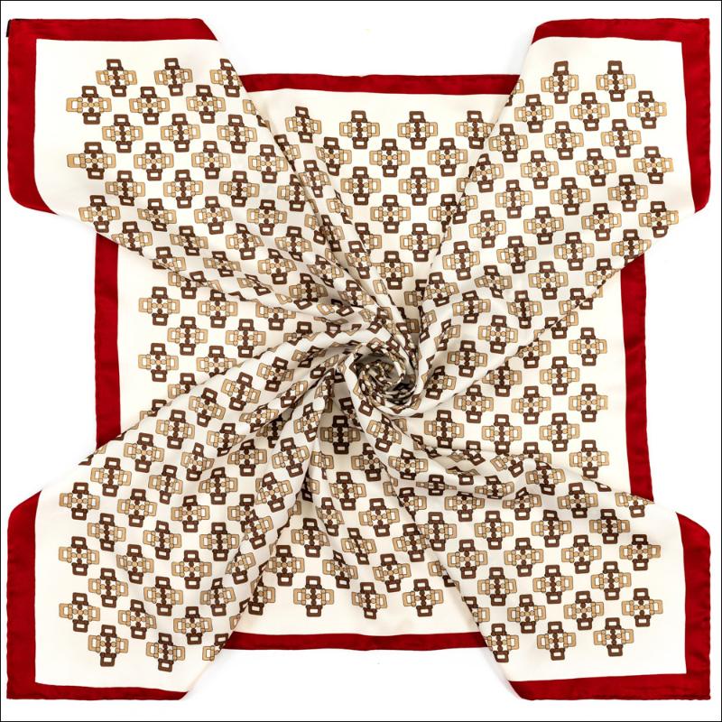 Scarves Foulard Satin Edge Scarf Designer Head Authentic Silk Women Vintage Hand Rolled Hem Benchmade Geo Print Women&#039;s