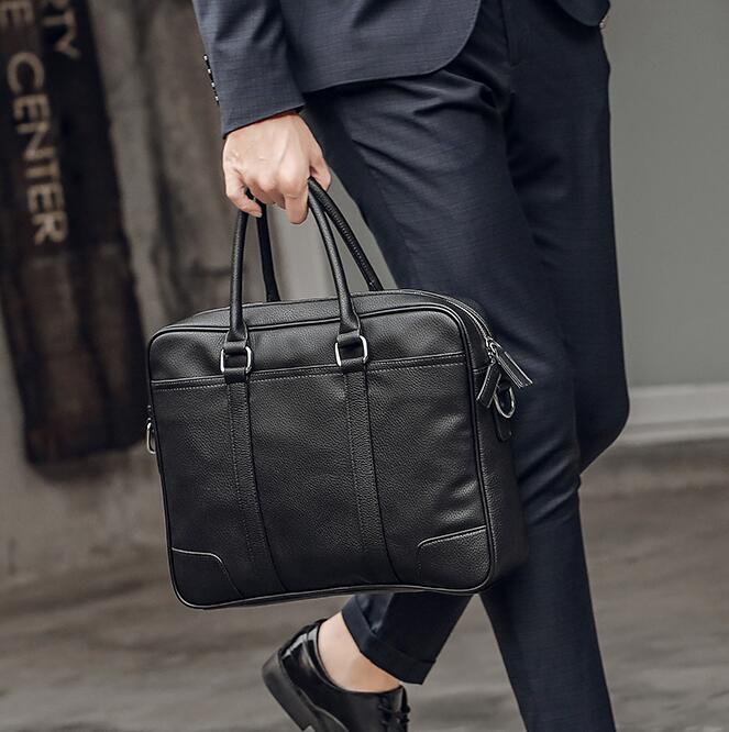Factory wholesale men bag simple Joker leather business briefcase Litchi grain leathers carrying Messenger bags large capacity computer handbag