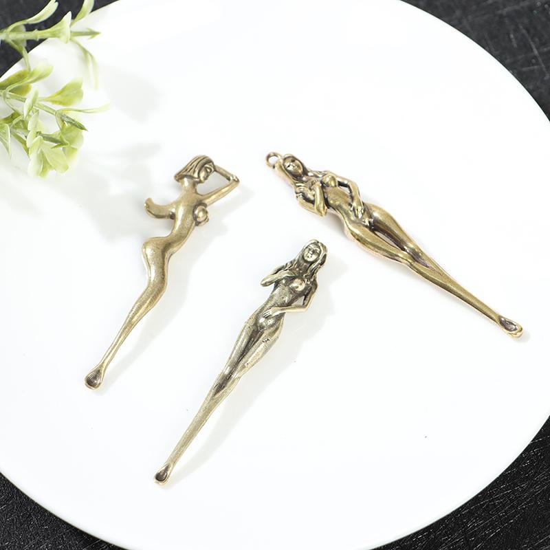 Keychains Creative Brass Beauty Women Keychain Pendants Pure Copper Handmade Goddess Ear Pick Tool Gift Men Car Key Chain Keyring Hangings