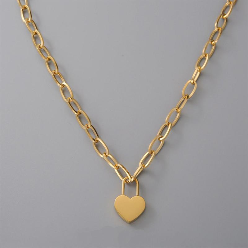 Pendant Necklaces YAOLOGE 316L Stainless Steel Gold Color Heart Trendy Thick Chain Choker Pendants For Women 2021 Fashion Jewelry Collar