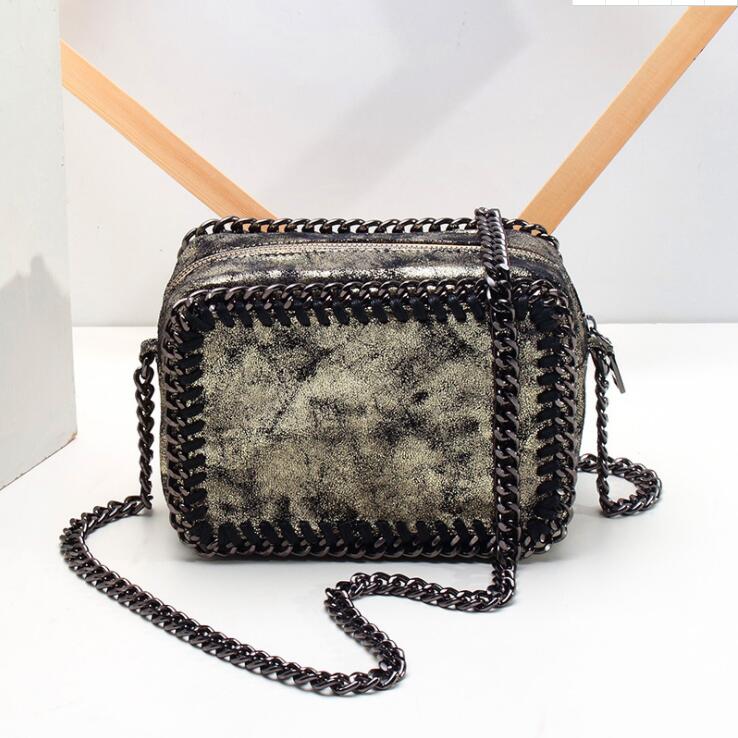 Factory wholesale women bag simple atmosphere Knitting handbag personality retro contrast leather handbags street trend Crochet chain bags