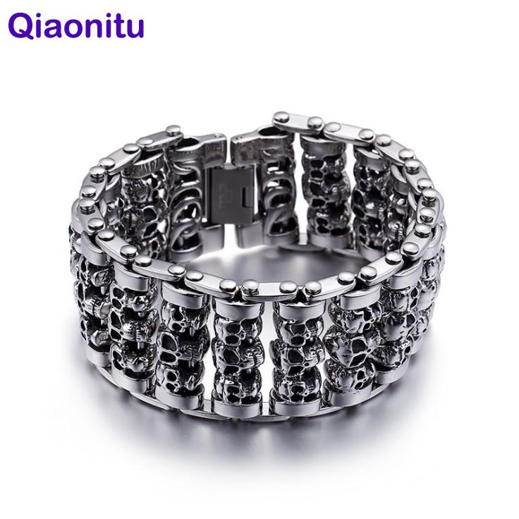 Link, Chain Stainless Steel 35mm Heavy Rock Men&#039;s Bike Motorcycle Skeleton Skull Bracelet Ghost Bangle Biker Punk Bracelets Jewerly