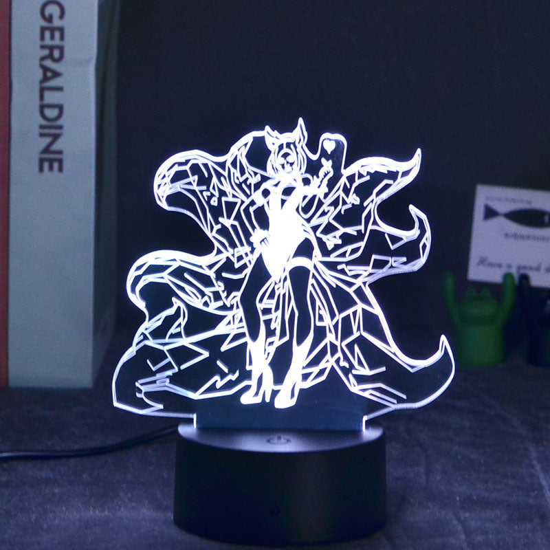 3D Illusion Night Lights LED Acrylic Lamp Game Lol The Nine-Tailed Fox Ahri Gaming Room Nightlight Party Decoration Anime Fans Birthday Gift