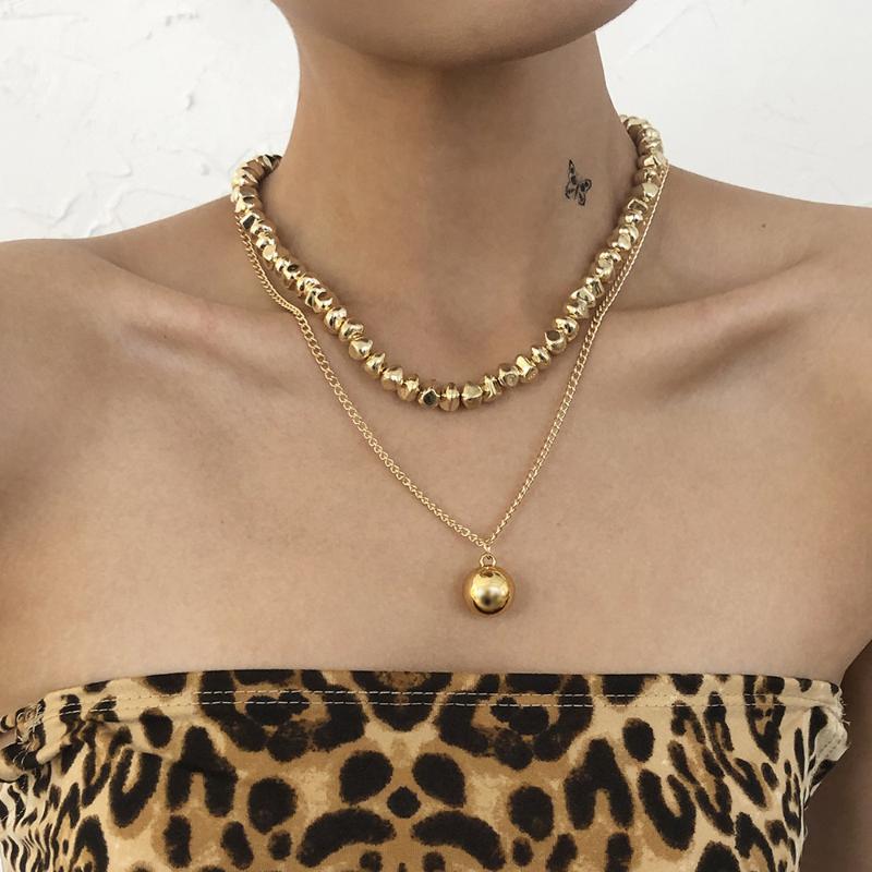 Pendant Necklaces Gold Color Ball Necklace For Women Alloy Geometric Chokers Vintage Punk Party Jewelry Men Wholesale
