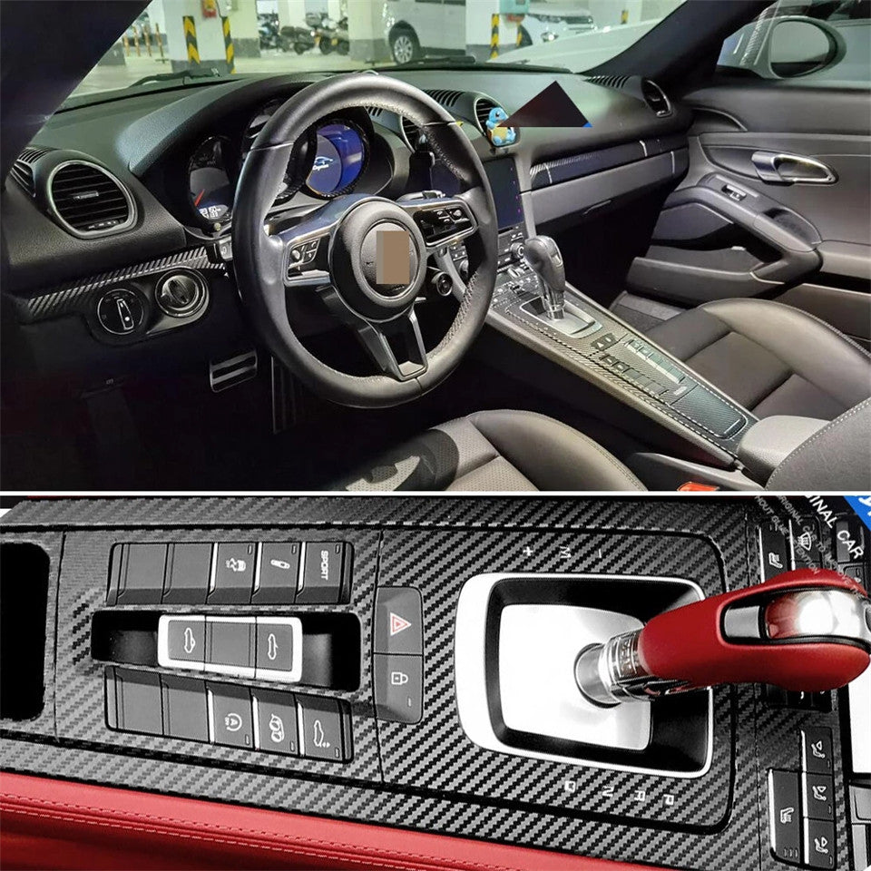 For Porsche 718 Cayman 2016-2019 Interior Central Control Panel Door Handle Carbon Fiber Stickers Decals Car styling Accessorie