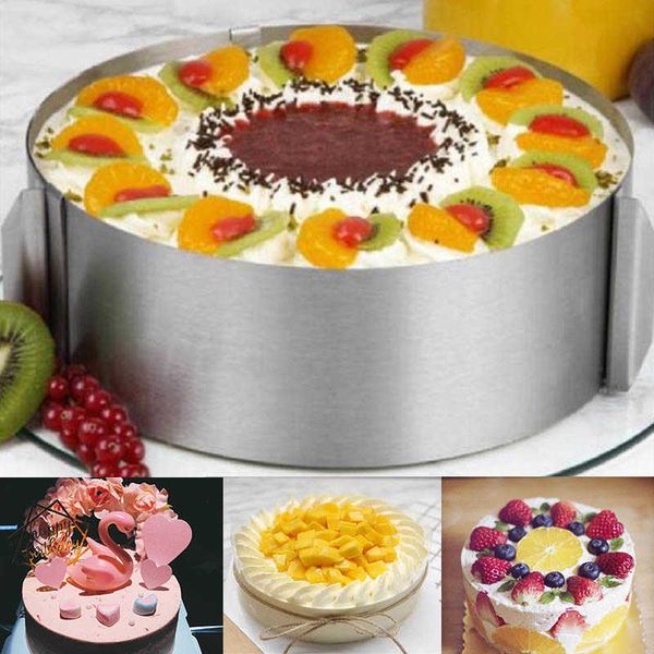 16-30CM Adjustable Stainless Steel Cake Mold Cookie Fondant Mousse Ring Baking Tool Round Bakeware Cake Decorating Tools 210721
