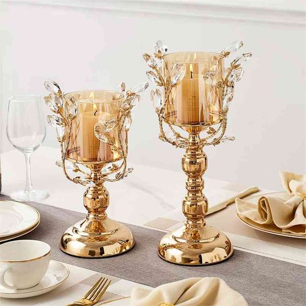 K9 Crystal Candle Lantern Gold Candle Holders Wedding Centerpieces Center Dining Table Candlesticks Parties Home Party Decor 210722