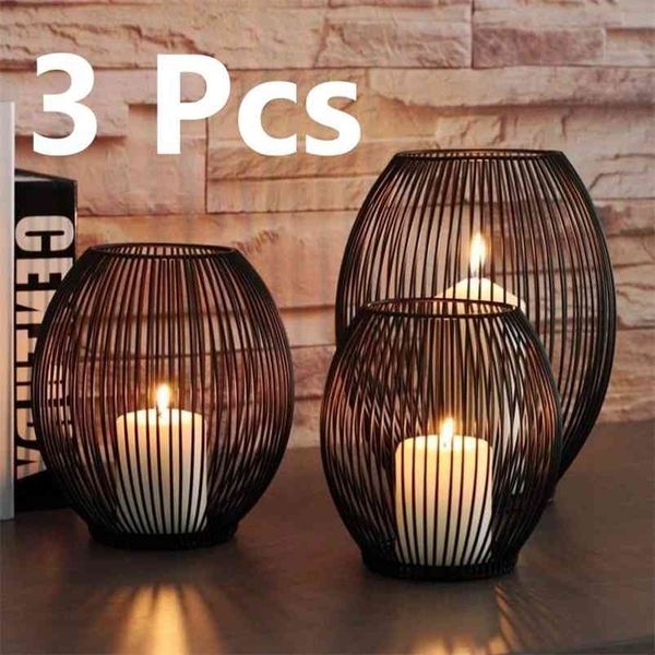 3 Pcs-Set Iron Candle Holder Hollow Vintage Lanterns Table Candlestick Wedding Candle Holders Home Decor Lighting No Candles 210722