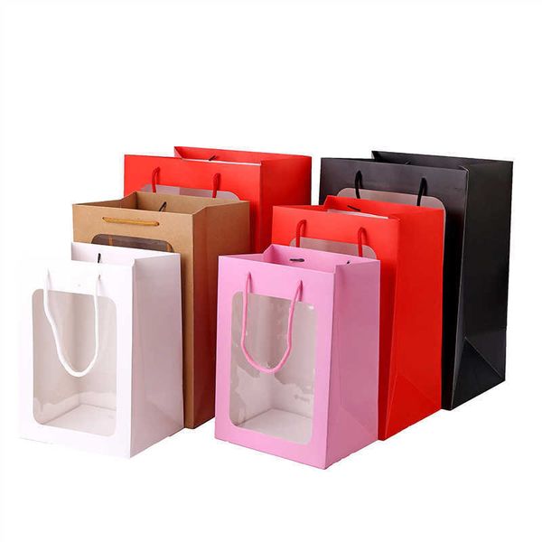 flower handbags transparent bouquet gift bag wedding festival candy paper packaging bag boite dragees mariage 210724
