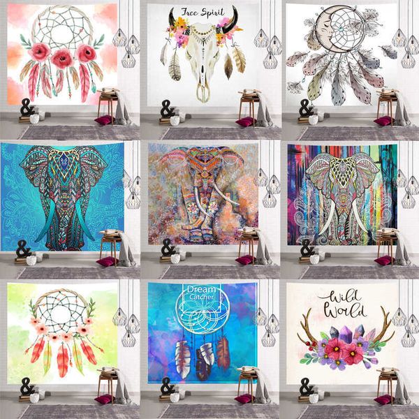 Elephant Tapestry Wall Hanging Animal Wall Carpet Twin Hippie Tapestry Bohemian Hippy Home Decor Bedspread Sheet 210609