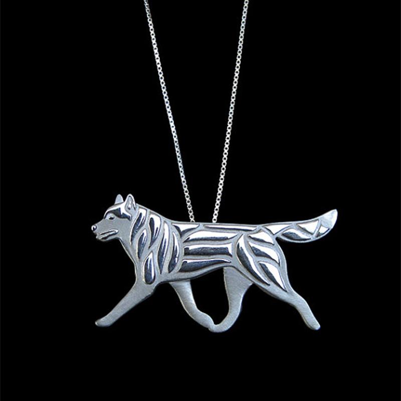 Pendant Necklaces Gold Silver Color Siberian Husky Movement With A Trailing Tail Necklace Women Friend Choker