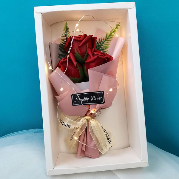 Simulation Soap Bouquet Box Rose Flower with LED Light Wedding Decoration Souvenir Valentine&#039;s Day Gift for Girlfriend
