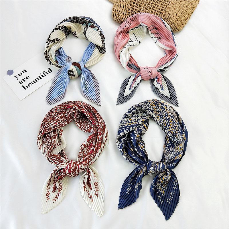 Scarves 70cm Korean Silk Scarf Headband Long Ribbon Neutral Turban Stretchy Foulard Neckerchief Women Print Small Square