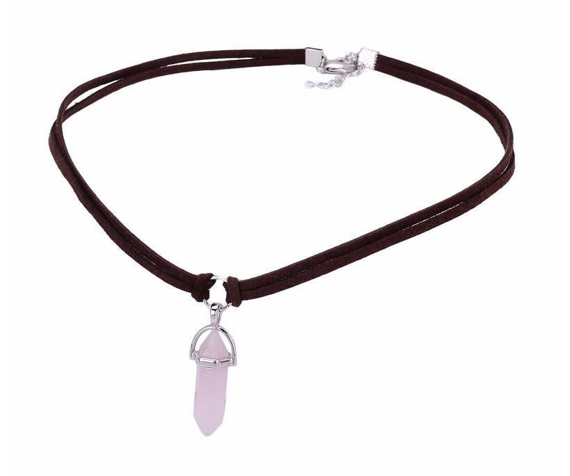 Pendant Necklaces Hexagonal Column Necklace Point Crystal Natural Stone Velvet Rope Choker For Women Jewelry Accessories