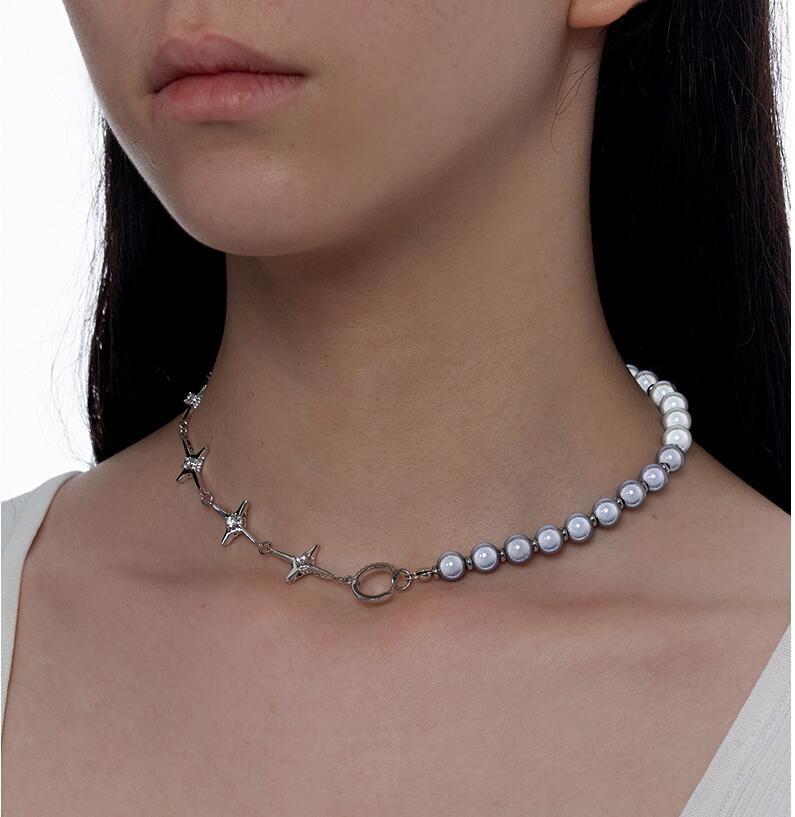 Reflective Pearl Choker Necklaces Pendants Cross Jewelry Accessories