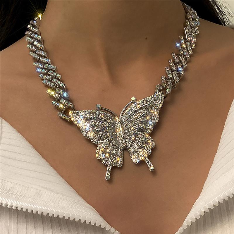 Pendant Necklaces Hip Hop Butterfly Chokers For Women Out Full Zircon Cuban Chain Fashion Punk Party Accessories Gift