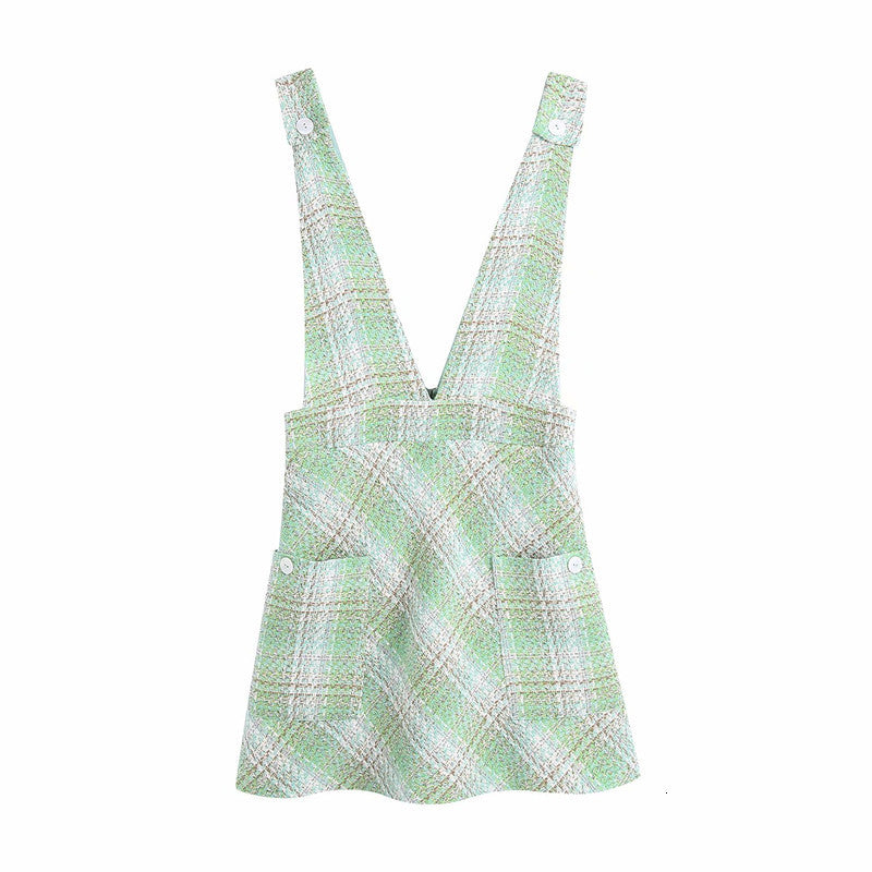 Skirts Sweet Women High Waist 2021 Summer Fashion Ladies College Style Female Checked Texture Mini Suspender 2EBV