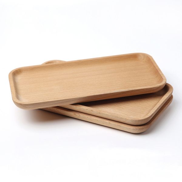 Beech Wood Rectangle Dishes Wooden Tea Tray Serving Table Plate Snacks Food Storage Dish for Hotel Home Kitchen