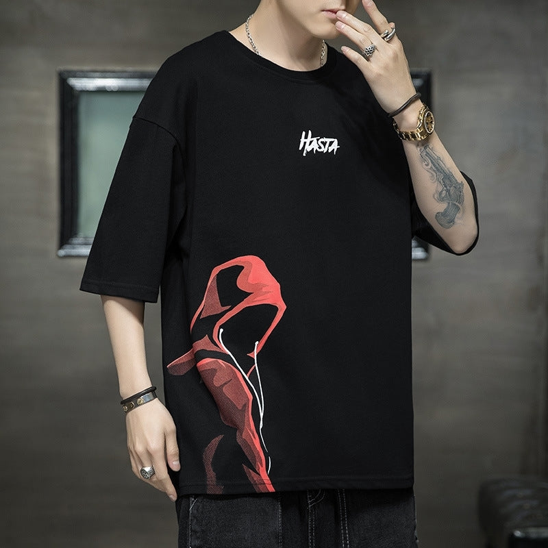 Xinjiang cotton men&#039;s short T-shirt round neck loose summer fashion brand youth personality half sleeve large t-shirt men