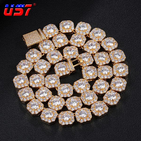 Chokers US7 11MM Clustered Diamond Tennis Chain In White Gold CZ Stone Cubic Zircon Box Clasp Necklaces For Men Jewelry