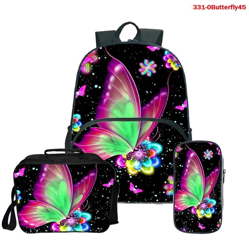 Backpack Cute Butterfly Print School Bags For Girls Boys Kids 3pcs-set Children Book Bag Schoolbag Orthopedic Student Backpacks