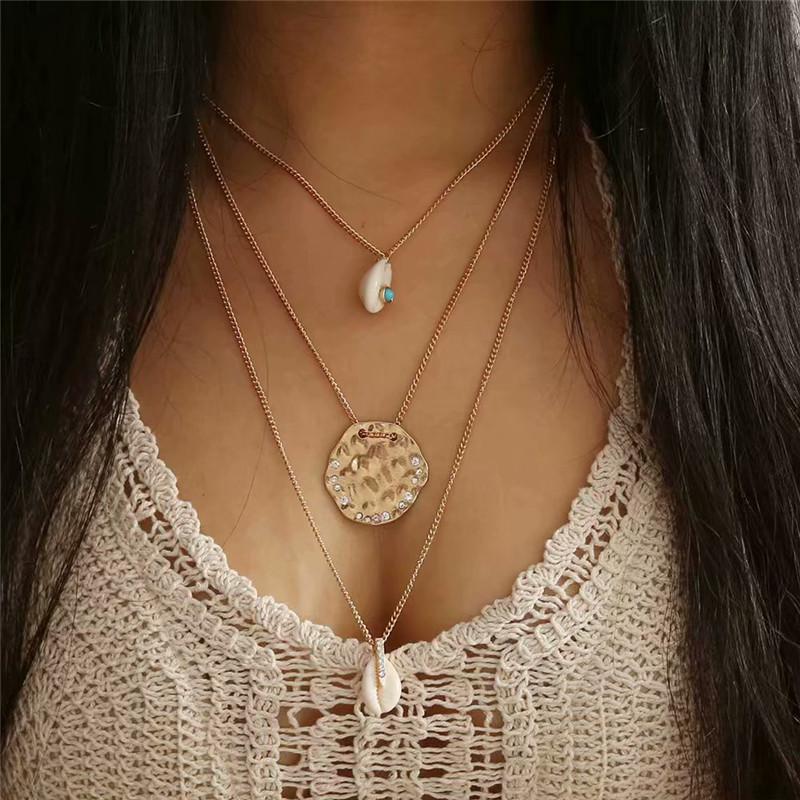 Pendant Necklaces 2021 Fashion Bohemian Shell Necklace For Women Gold Color Multi-layer Long Chain Charm Choker Party Jewelry
