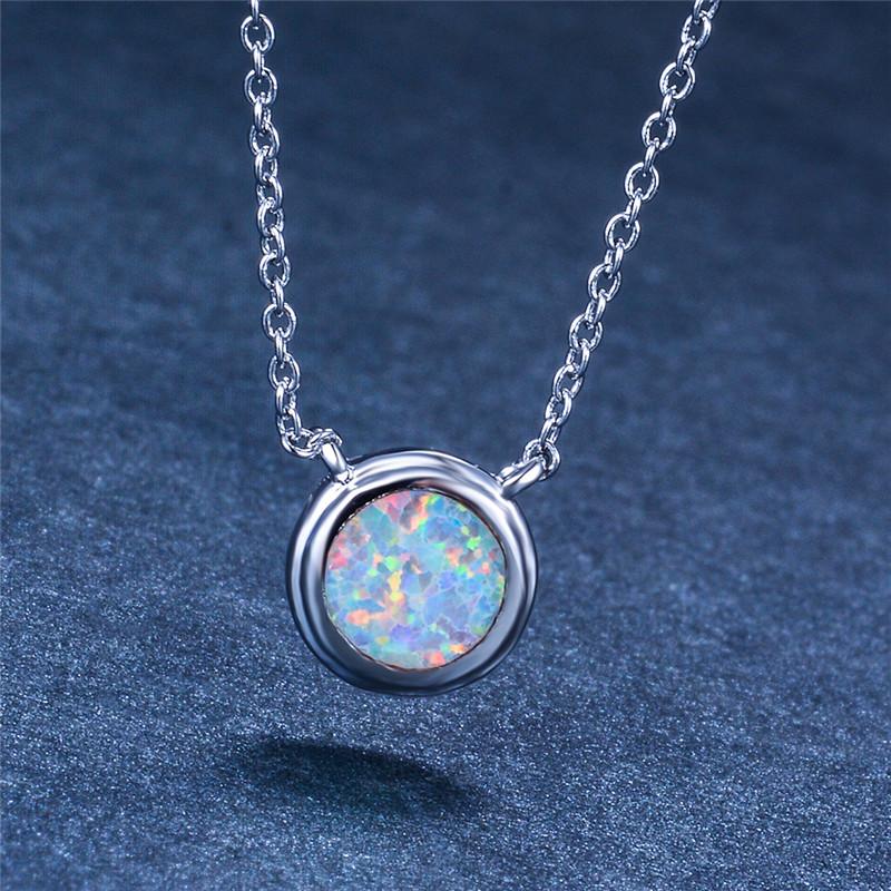 Pendant Necklaces Boho Female Small Round Necklace Silver Color Choker Chain White Blue Fire Opal For Women