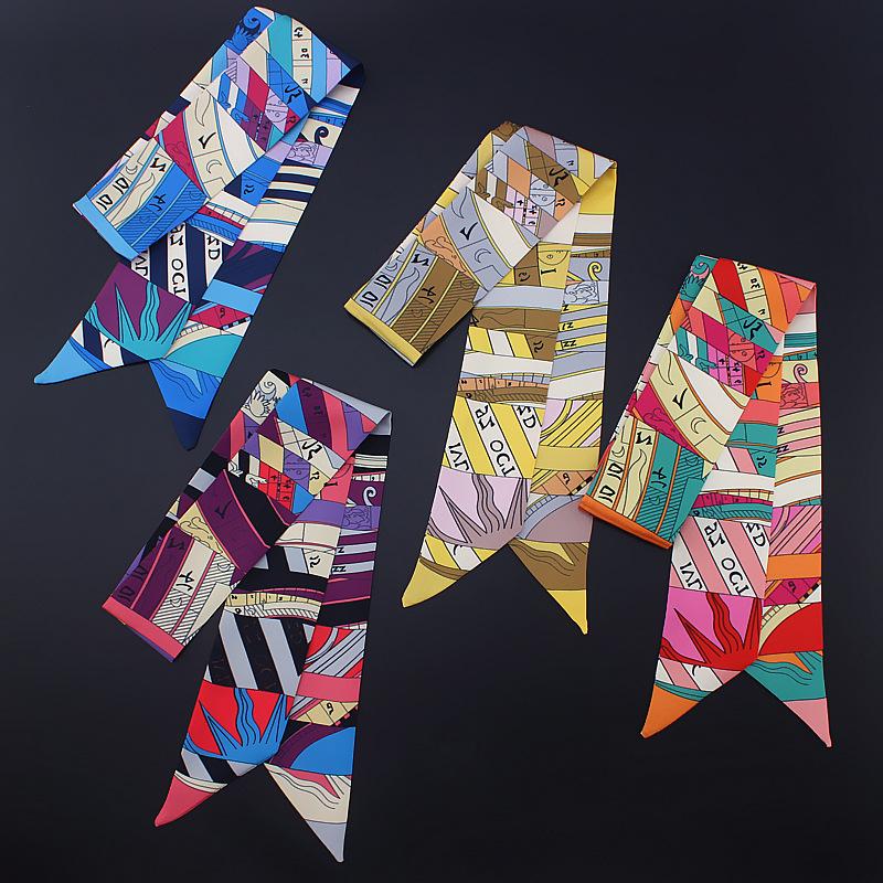 Scarves Handbag 2021 Summer Ladies Scarf Wrapped Bag Small Silk Skinny Fashion Hair Band Long Neck Beach Shawl MQ53